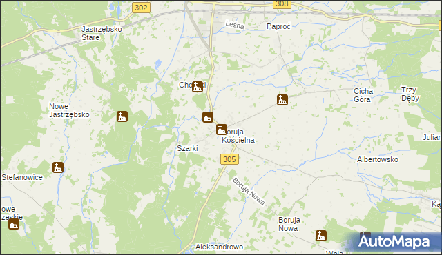 mapa Boruja Kościelna, Boruja Kościelna na mapie Targeo