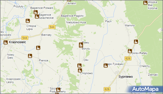 mapa Boruty gmina Sypniewo, Boruty gmina Sypniewo na mapie Targeo