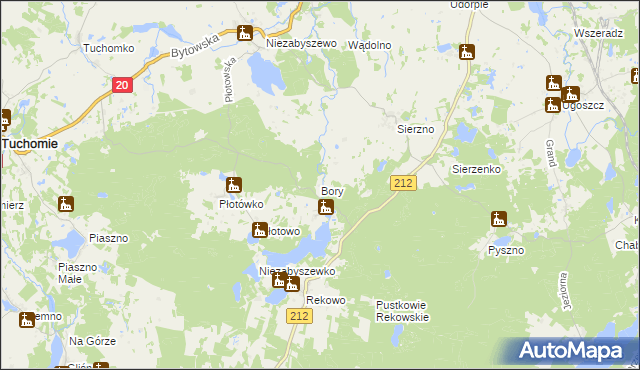 mapa Bory gmina Bytów, Bory gmina Bytów na mapie Targeo