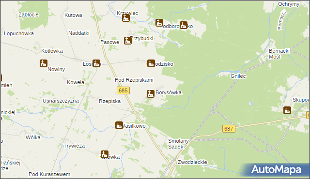 mapa Borysówka gmina Hajnówka, Borysówka gmina Hajnówka na mapie Targeo