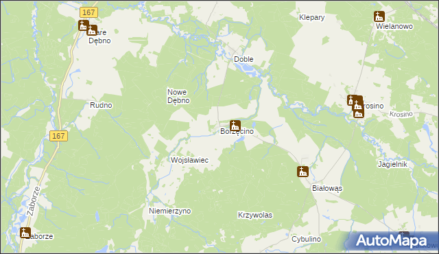 mapa Borzęcino gmina Barwice, Borzęcino gmina Barwice na mapie Targeo