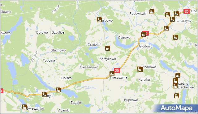 mapa Borzykowo gmina Miastko, Borzykowo gmina Miastko na mapie Targeo