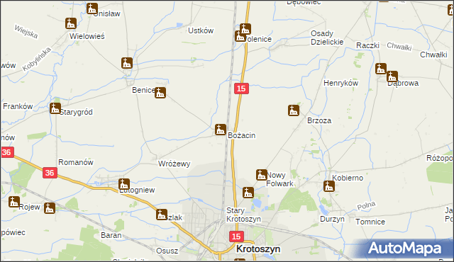 mapa Bożacin gmina Krotoszyn, Bożacin gmina Krotoszyn na mapie Targeo