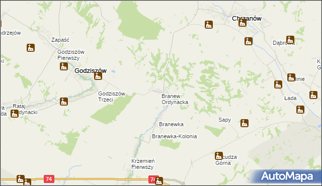 mapa Branew Ordynacka, Branew Ordynacka na mapie Targeo
