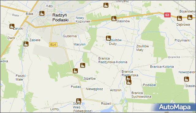 mapa Branica Radzyńska-Kolonia, Branica Radzyńska-Kolonia na mapie Targeo