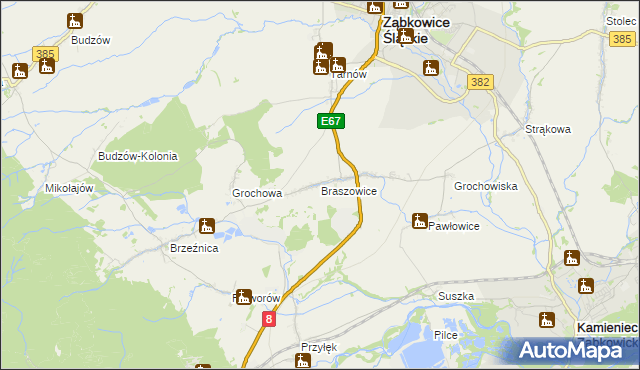 mapa Braszowice, Braszowice na mapie Targeo