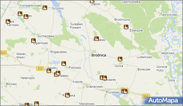 mapa Brodnica powiat śremski, Brodnica powiat śremski na mapie Targeo