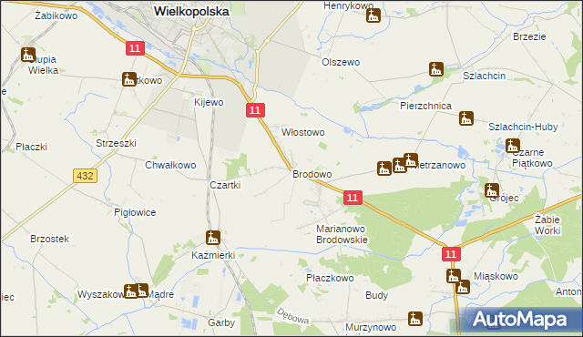 mapa Brodowo gmina Środa Wielkopolska, Brodowo gmina Środa Wielkopolska na mapie Targeo