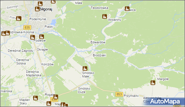mapa Brodziaki, Brodziaki na mapie Targeo