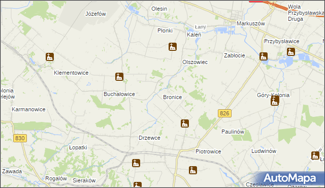 mapa Bronice gmina Nałęczów, Bronice gmina Nałęczów na mapie Targeo