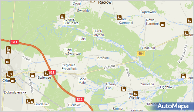 mapa Broniec, Broniec na mapie Targeo