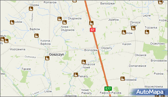 mapa Broniszew, Broniszew na mapie Targeo