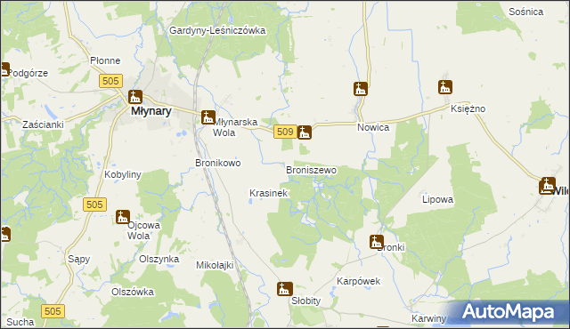 mapa Broniszewo gmina Młynary, Broniszewo gmina Młynary na mapie Targeo