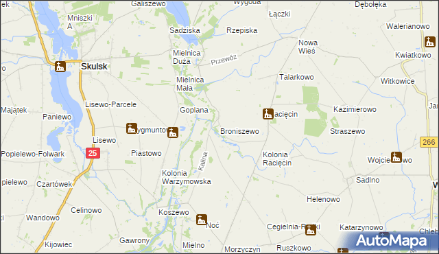 mapa Broniszewo gmina Wierzbinek, Broniszewo gmina Wierzbinek na mapie Targeo