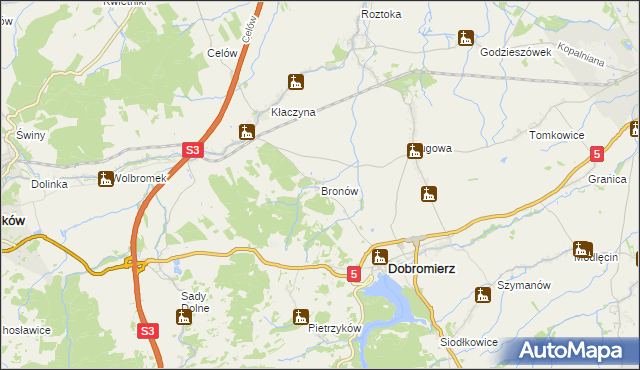 mapa Bronów gmina Dobromierz, Bronów gmina Dobromierz na mapie Targeo