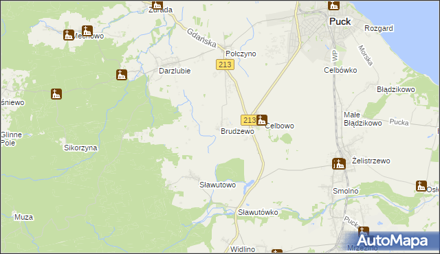 mapa Brudzewo gmina Puck, Brudzewo gmina Puck na mapie Targeo