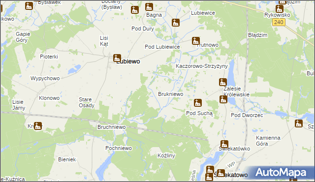 mapa Brukniewo, Brukniewo na mapie Targeo