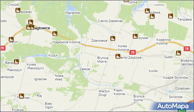 mapa Brynica Mokra, Brynica Mokra na mapie Targeo