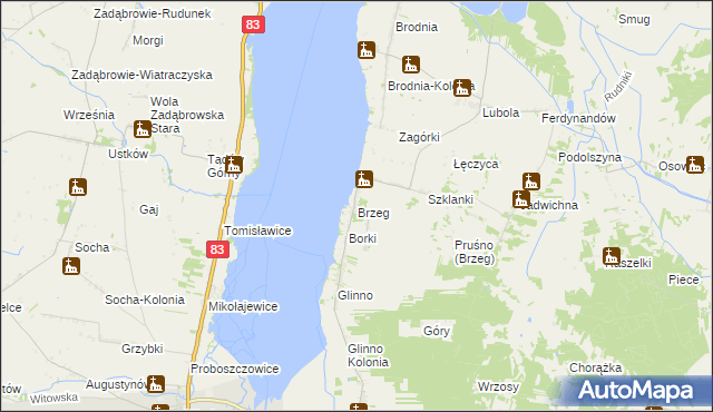 mapa Brzeg gmina Pęczniew, Brzeg gmina Pęczniew na mapie Targeo
