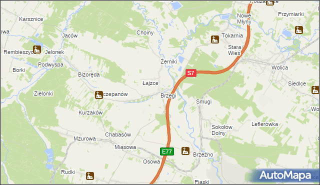 mapa Brzegi gmina Sobków, Brzegi gmina Sobków na mapie Targeo