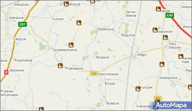 mapa Brzeście gmina Żórawina, Brzeście gmina Żórawina na mapie Targeo