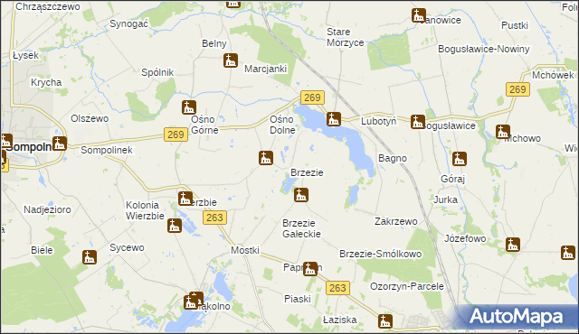 mapa Brzezie gmina Babiak, Brzezie gmina Babiak na mapie Targeo