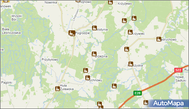 mapa Brzezina gmina Tolkmicko, Brzezina gmina Tolkmicko na mapie Targeo