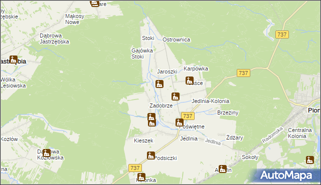 mapa Brzezinki gmina Pionki, Brzezinki gmina Pionki na mapie Targeo