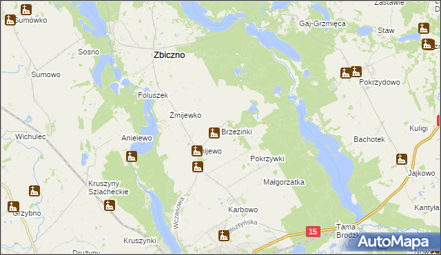 mapa Brzezinki gmina Zbiczno, Brzezinki gmina Zbiczno na mapie Targeo