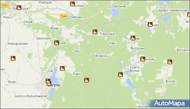 mapa Brzeziny gmina Górzno, Brzeziny gmina Górzno na mapie Targeo