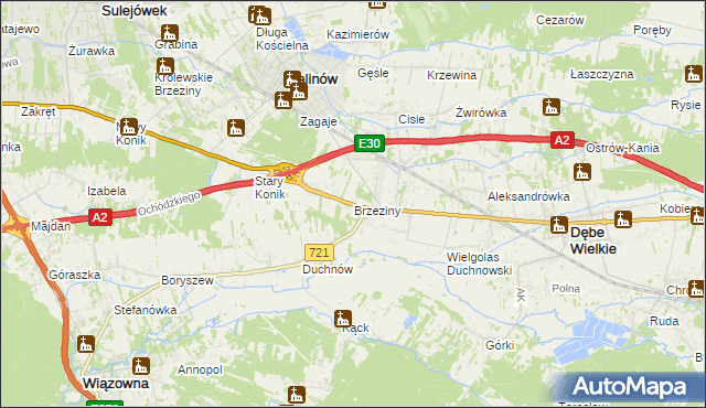 mapa Brzeziny gmina Halinów, Brzeziny gmina Halinów na mapie Targeo