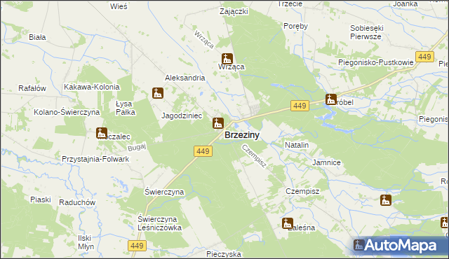 mapa Brzeziny powiat kaliski, Brzeziny powiat kaliski na mapie Targeo
