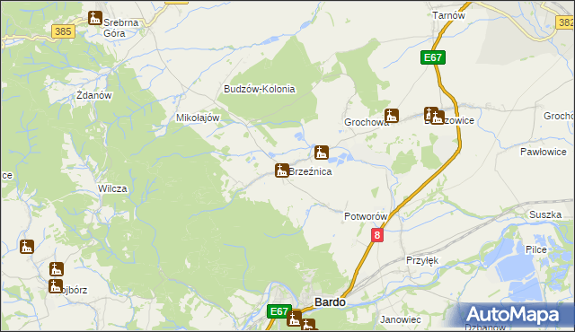 mapa Brzeźnica gmina Bardo, Brzeźnica gmina Bardo na mapie Targeo