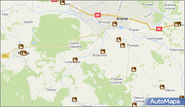 mapa Brzeźnica gmina Brańsk, Brzeźnica gmina Brańsk na mapie Targeo