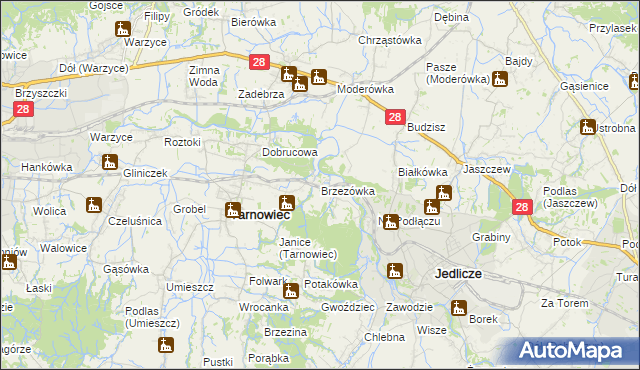 mapa Brzezówka gmina Tarnowiec, Brzezówka gmina Tarnowiec na mapie Targeo