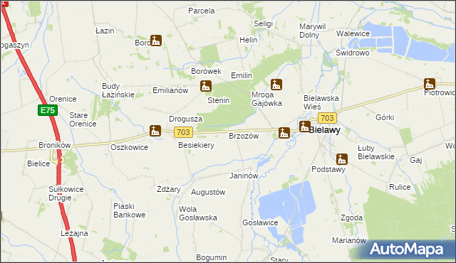 mapa Brzozów gmina Bielawy, Brzozów gmina Bielawy na mapie Targeo