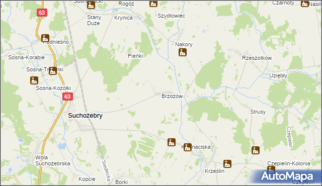 mapa Brzozów gmina Suchożebry, Brzozów gmina Suchożebry na mapie Targeo