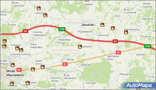 mapa Brzozówka gmina Jakubów, Brzozówka gmina Jakubów na mapie Targeo