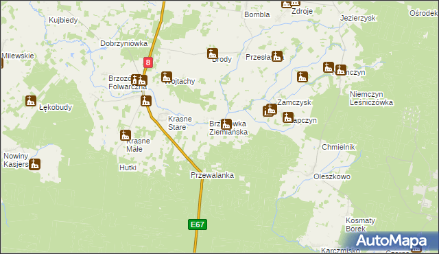 mapa Brzozówka Koronna, Brzozówka Koronna na mapie Targeo