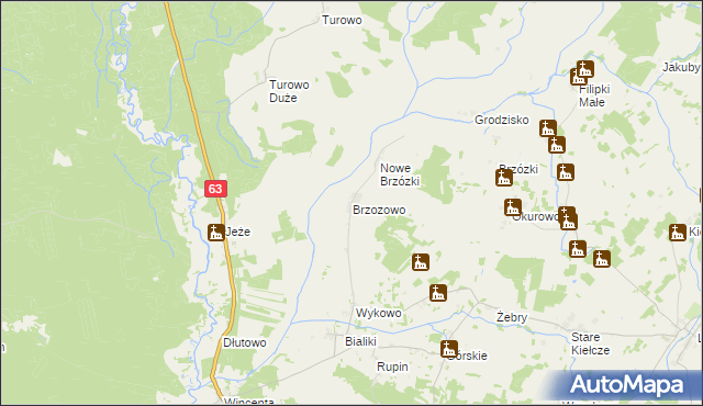 mapa Brzozowo gmina Kolno, Brzozowo gmina Kolno na mapie Targeo