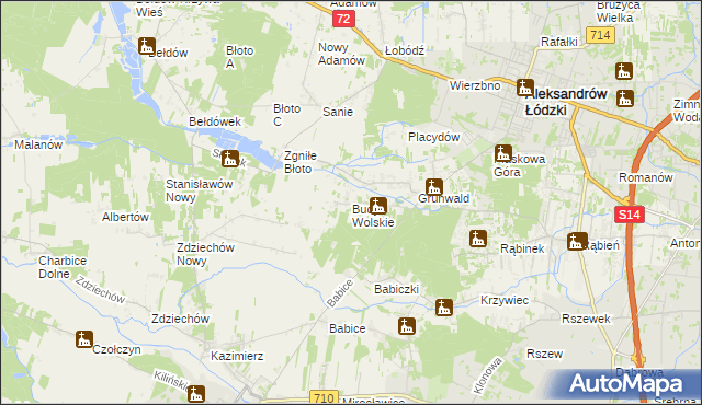 mapa Budy Wolskie gmina Aleksandrów Łódzki, Budy Wolskie gmina Aleksandrów Łódzki na mapie Targeo