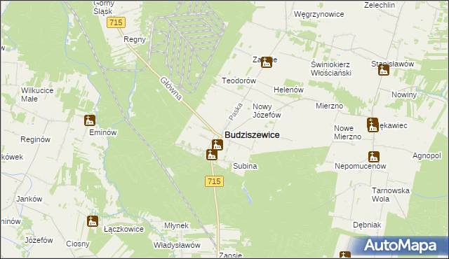 mapa Budziszewice powiat tomaszowski, Budziszewice powiat tomaszowski na mapie Targeo