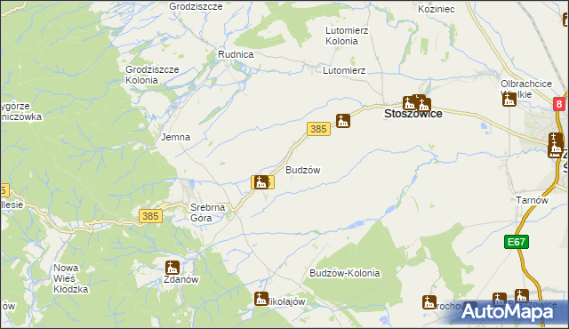 mapa Budzów gmina Stoszowice, Budzów gmina Stoszowice na mapie Targeo