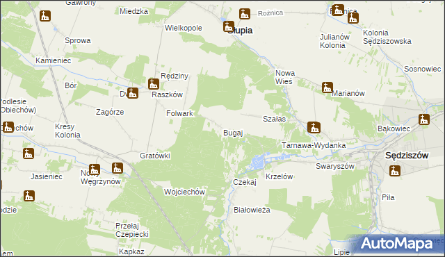 mapa Bugaj gmina Sędziszów, Bugaj gmina Sędziszów na mapie Targeo