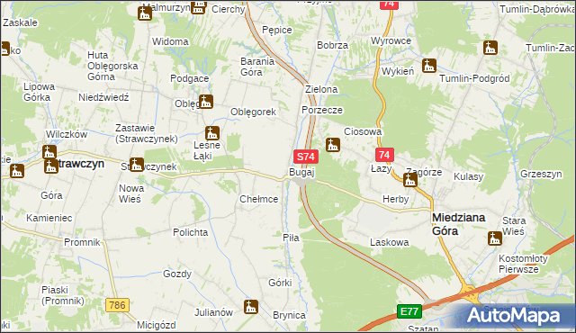 mapa Bugaj gmina Strawczyn, Bugaj gmina Strawczyn na mapie Targeo
