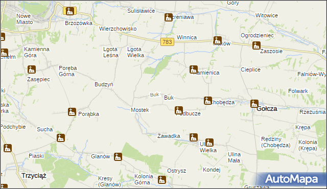 mapa Buk gmina Gołcza, Buk gmina Gołcza na mapie Targeo
