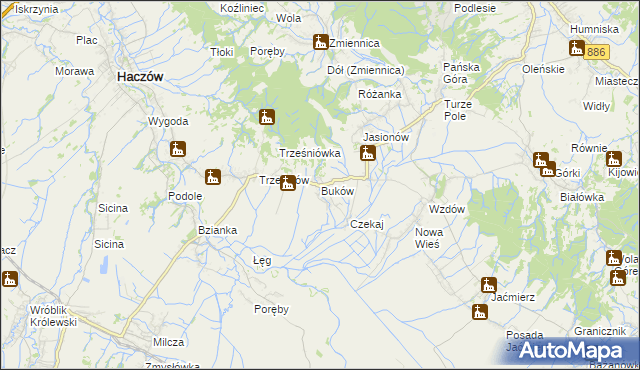 mapa Buków gmina Haczów, Buków gmina Haczów na mapie Targeo