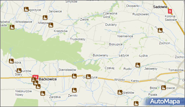 mapa Bukowiany, Bukowiany na mapie Targeo