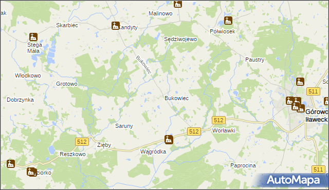 mapa Bukowiec gmina Górowo Iławeckie, Bukowiec gmina Górowo Iławeckie na mapie Targeo