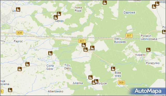 mapa Bukowiec gmina Nowy Tomyśl, Bukowiec gmina Nowy Tomyśl na mapie Targeo